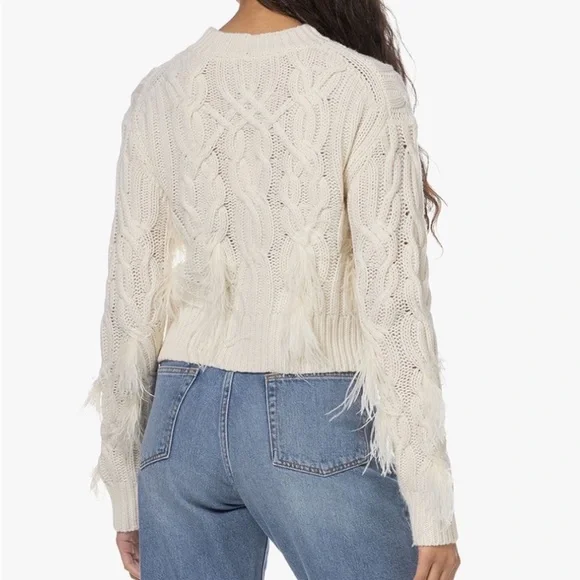 Vince | Feather-trimmed cable-knit wool and cashmere-blend sweater - Picture 3 of 13